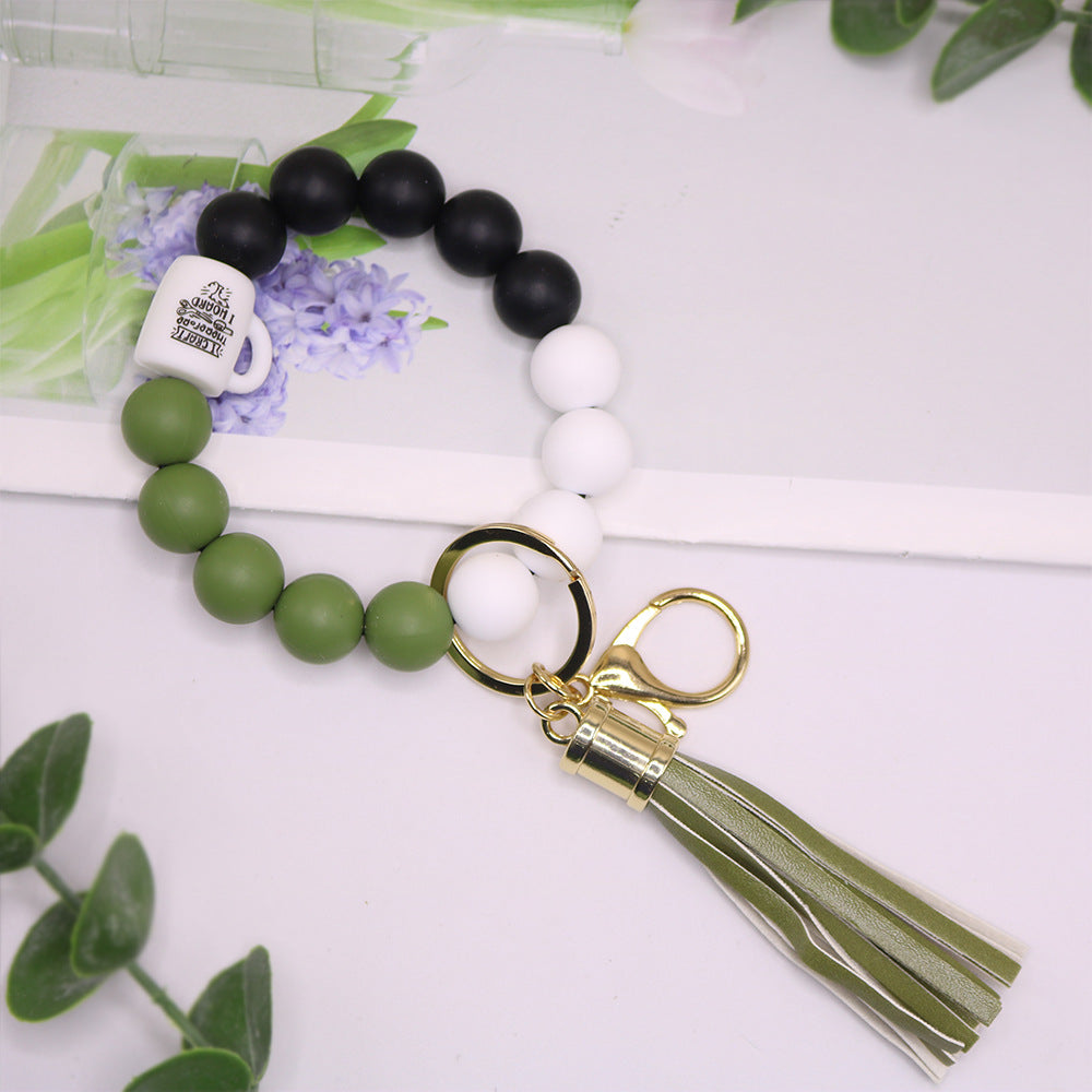 Wholesale MoM Coffee Cup Silicone Beaded Wrist Keychain